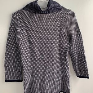 Navy Blue and White Turtleneck Sweater